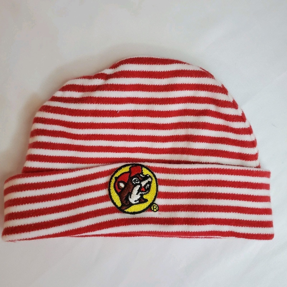 Buc-ees‎ Bucees Red Striped Newborn Baby Winter Knit Beanie Hap Cat